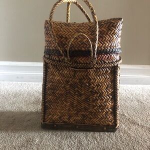 Vintage Woven Rattan/wooden Filipino backpack /picking bag